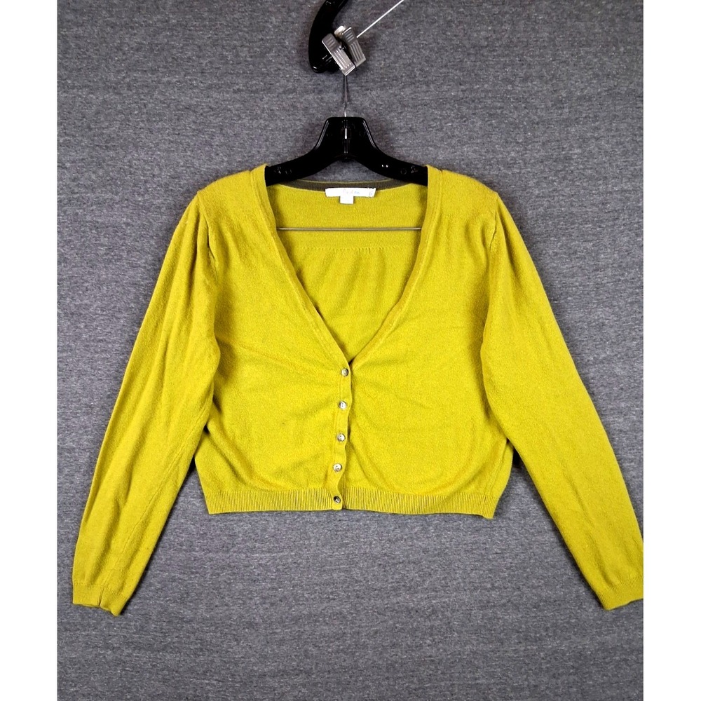Boden Womens Sweater 12 Green Chartreuse Cardigan Crop Office Casual‎ Career